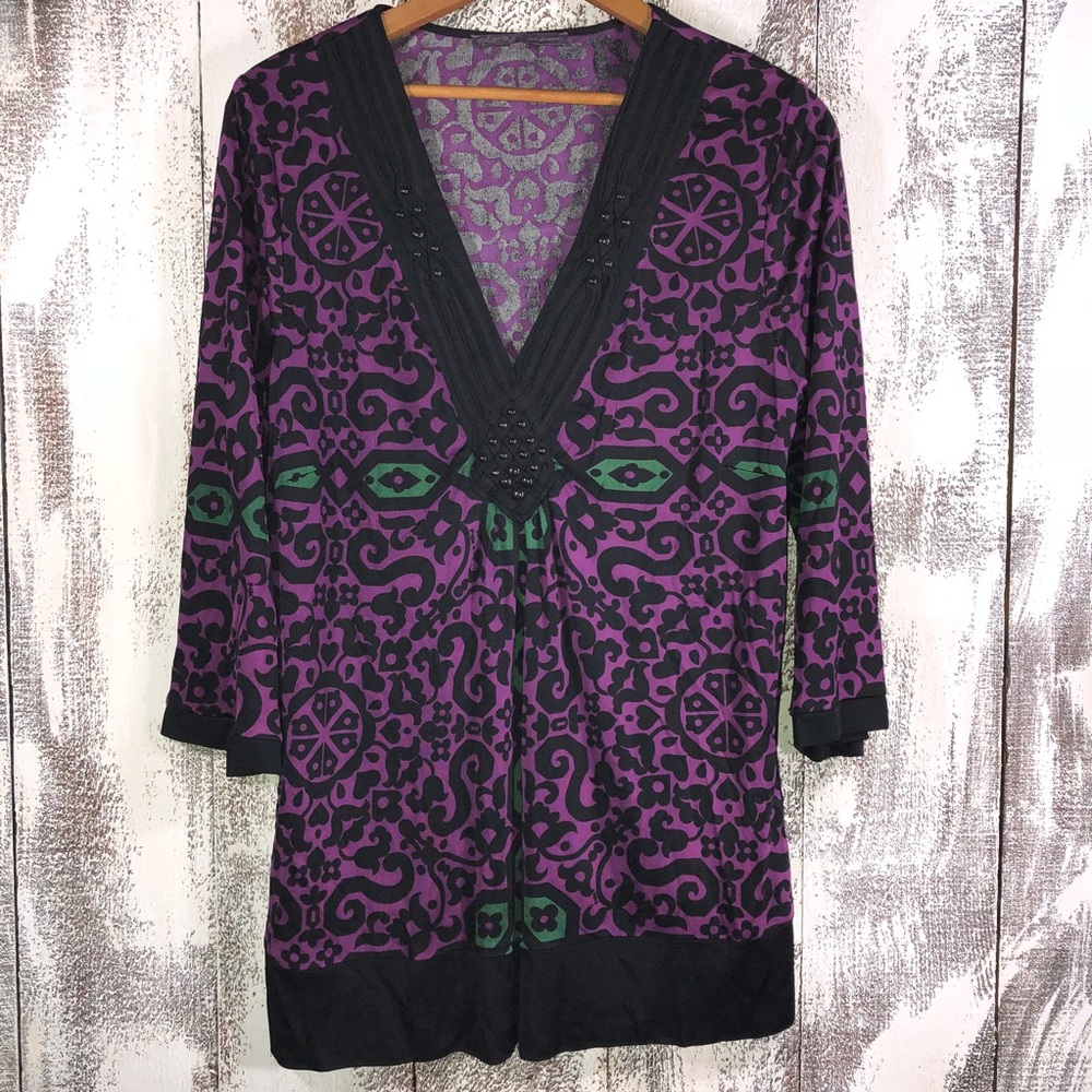 Hale Bob Purple, Black, Green Large Blouse